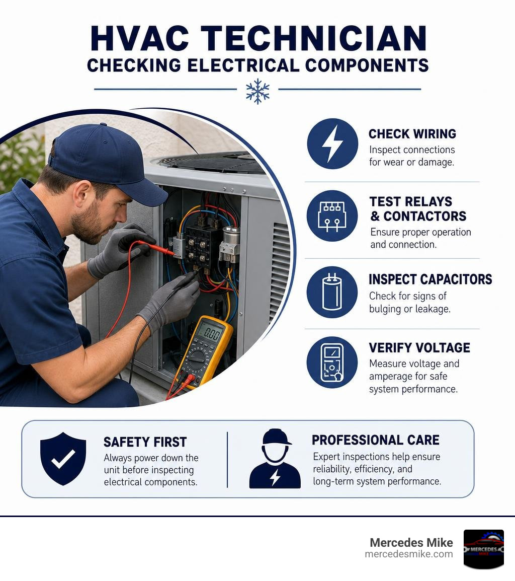 HVAC technician checking electrical components infographic HVAC technician checking electrical components infographic