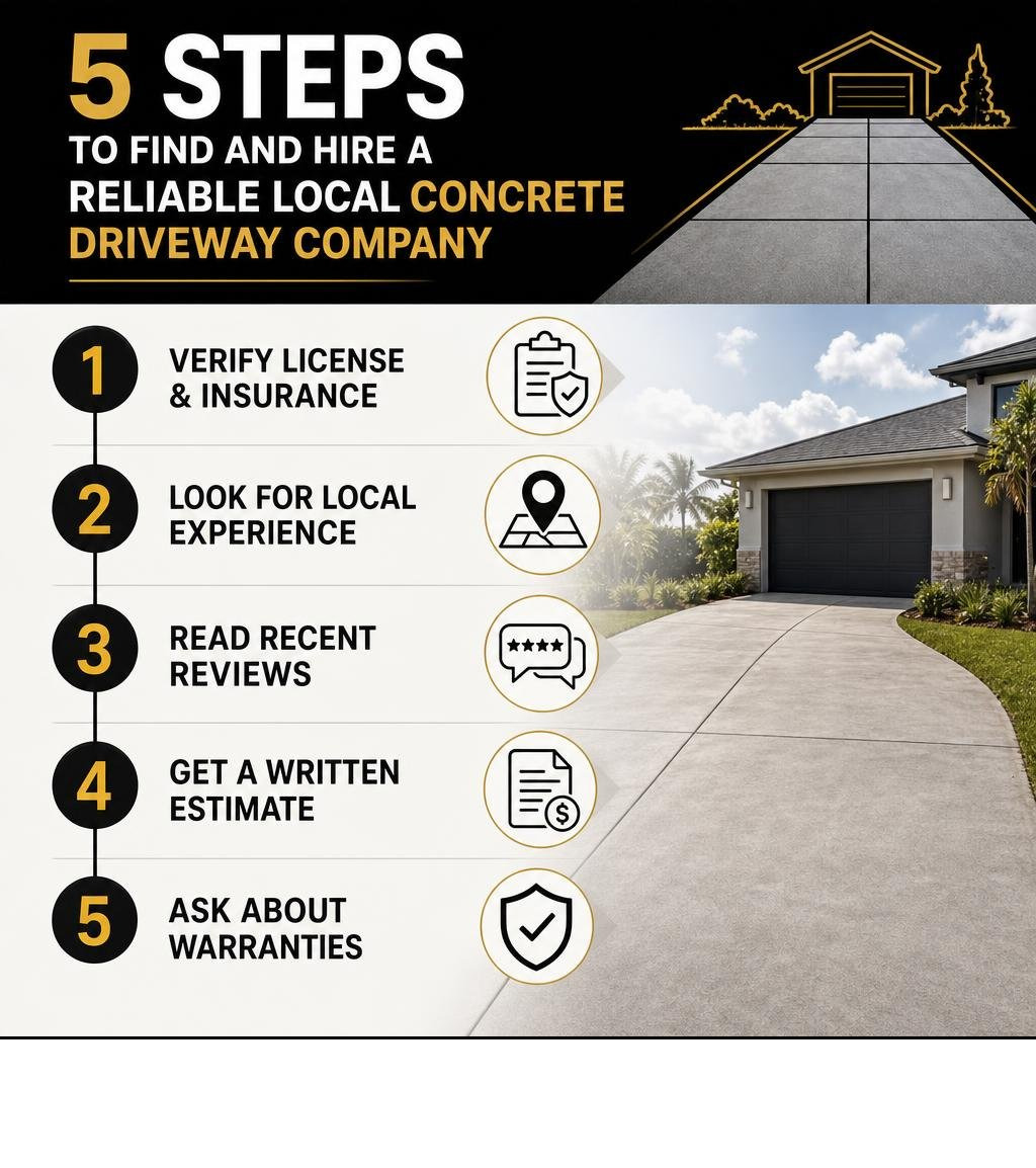 Infographic: 5 steps to find and hire a reliable local concrete driveway company infographic
