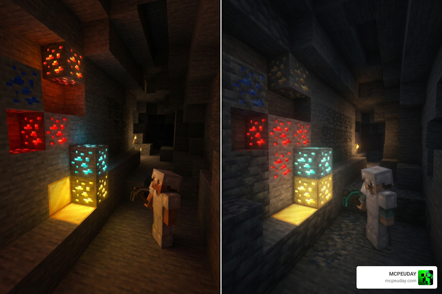 Bedrock addon lighting versus Java emissive shaders Bedrock addon lighting versus Java emissive shaders
