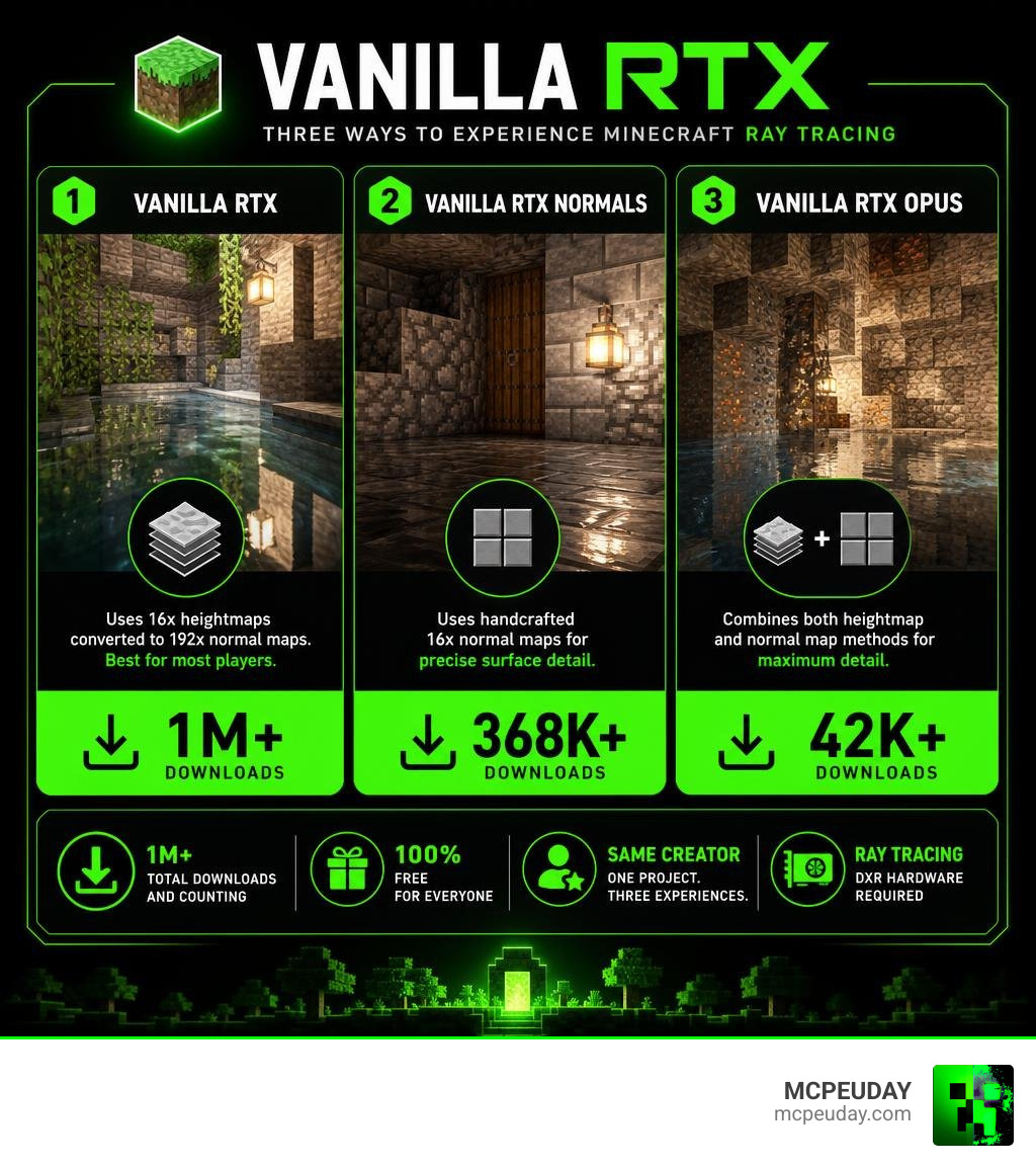 Infographic comparing Vanilla RTX, Vanilla RTX Normals, and Vanilla RTX Opus variants with download counts infographic Infographic comparing Vanilla RTX, Vanilla RTX Normals, and Vanilla RTX Opus variants with download counts infographic