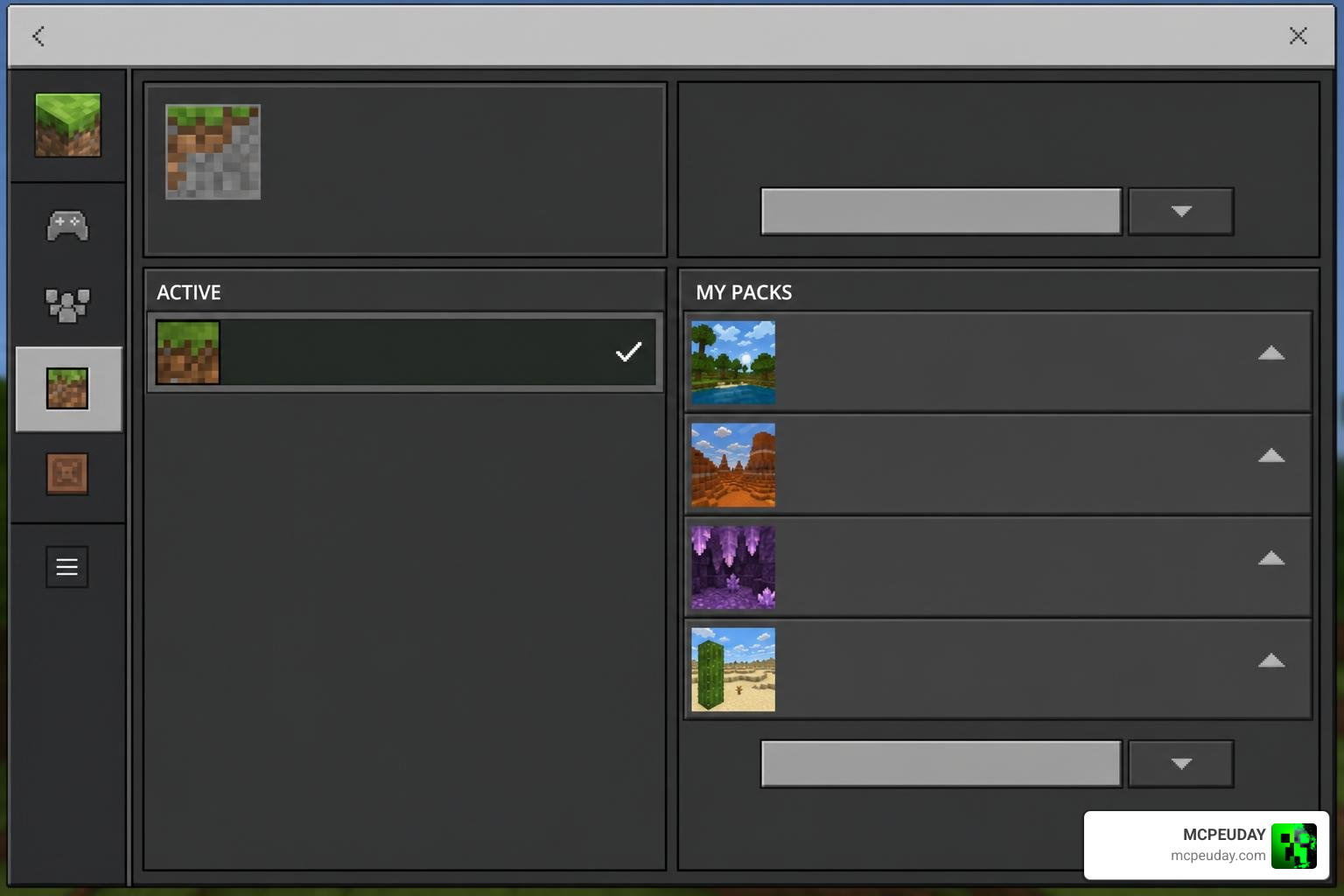 Subpack configuration screen in Minecraft global resources