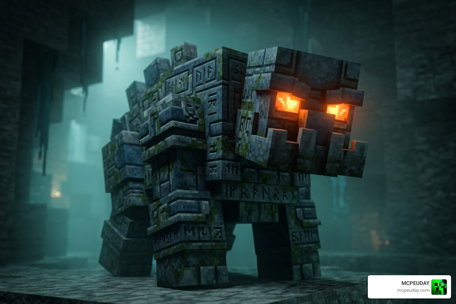 Close-up of the updated Fogwalker textures in Minecraft PE showing improved eye glow and model details
