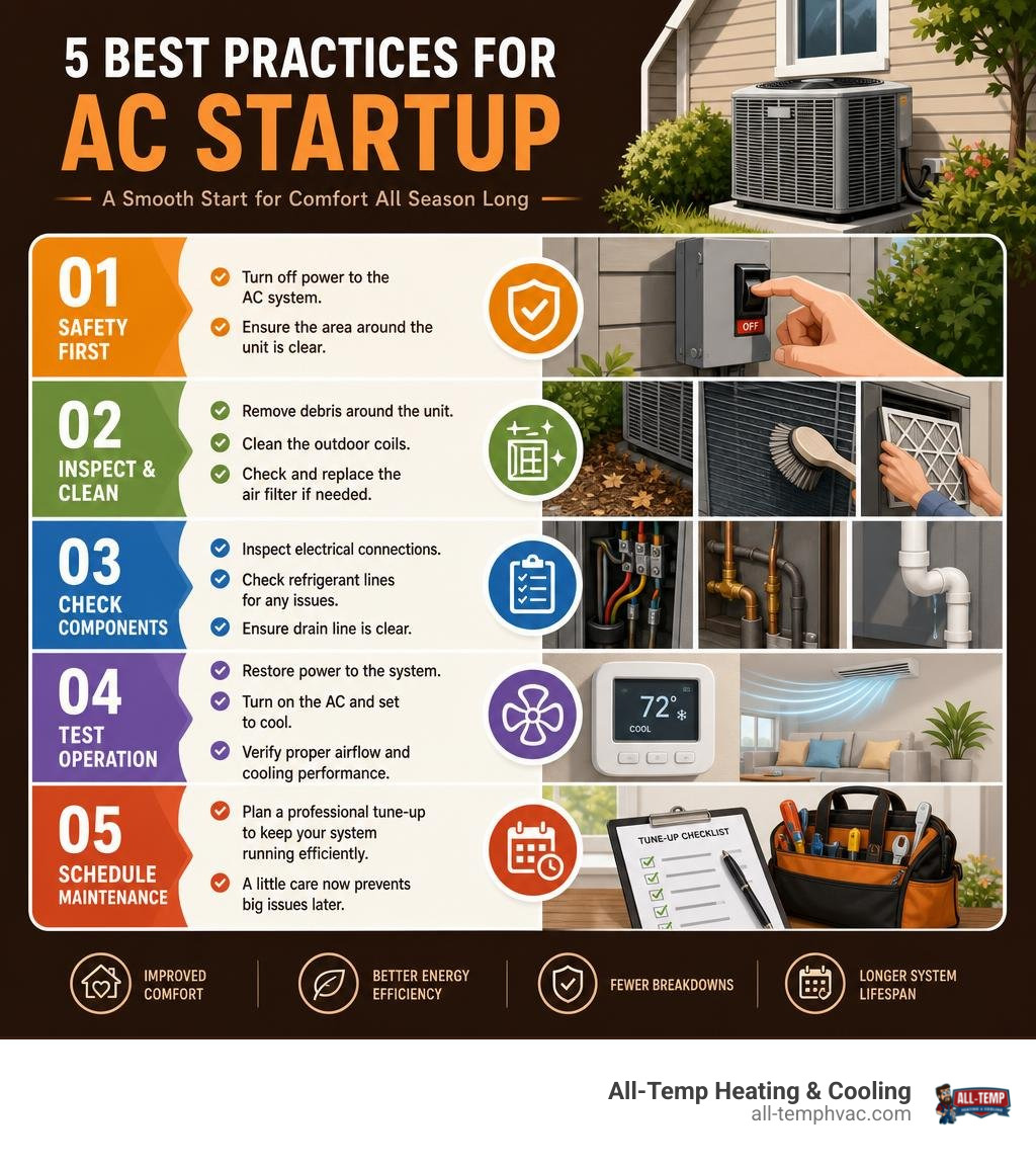 5-step spring AC startup process infographic for homeowners infographic