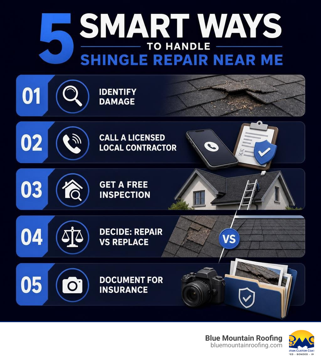 Infographic showing 5 steps to handle shingle repair near Tucson Infographic showing 5 steps to handle shingle repair near Tucson