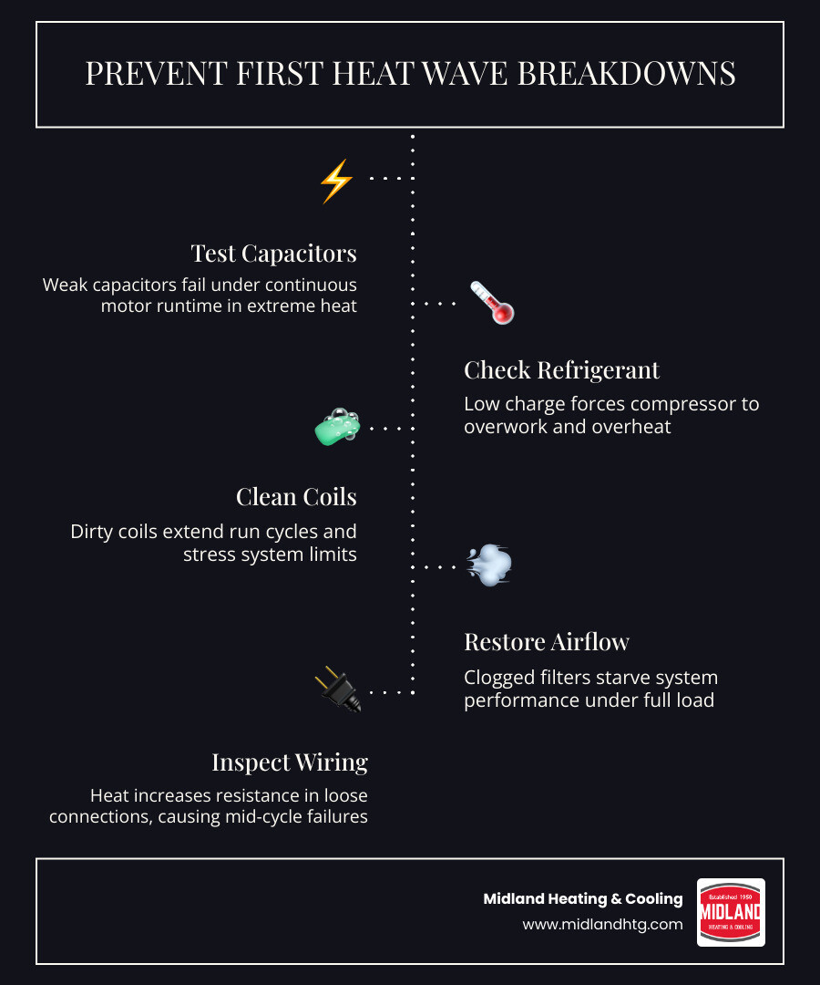 Infographic showing how extreme heat stresses neglected AC systems and how tune-ups prevent first heat wave failures Infographic showing how extreme heat stresses neglected AC systems and how tune-ups prevent first heat wave failures