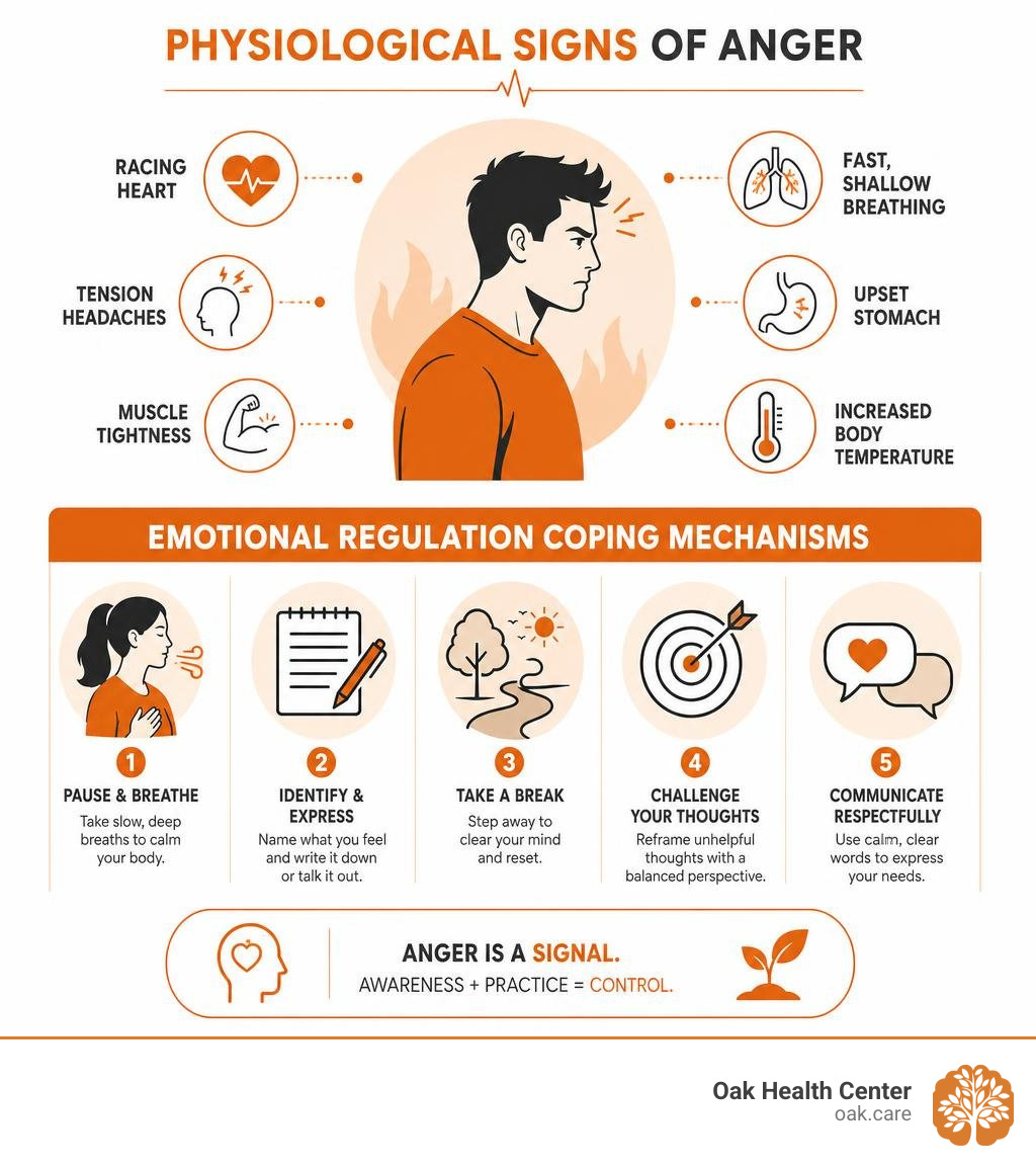 Physiological signs of anger and emotional regulation coping mechanisms infographic Physiological signs of anger and emotional regulation coping mechanisms infographic