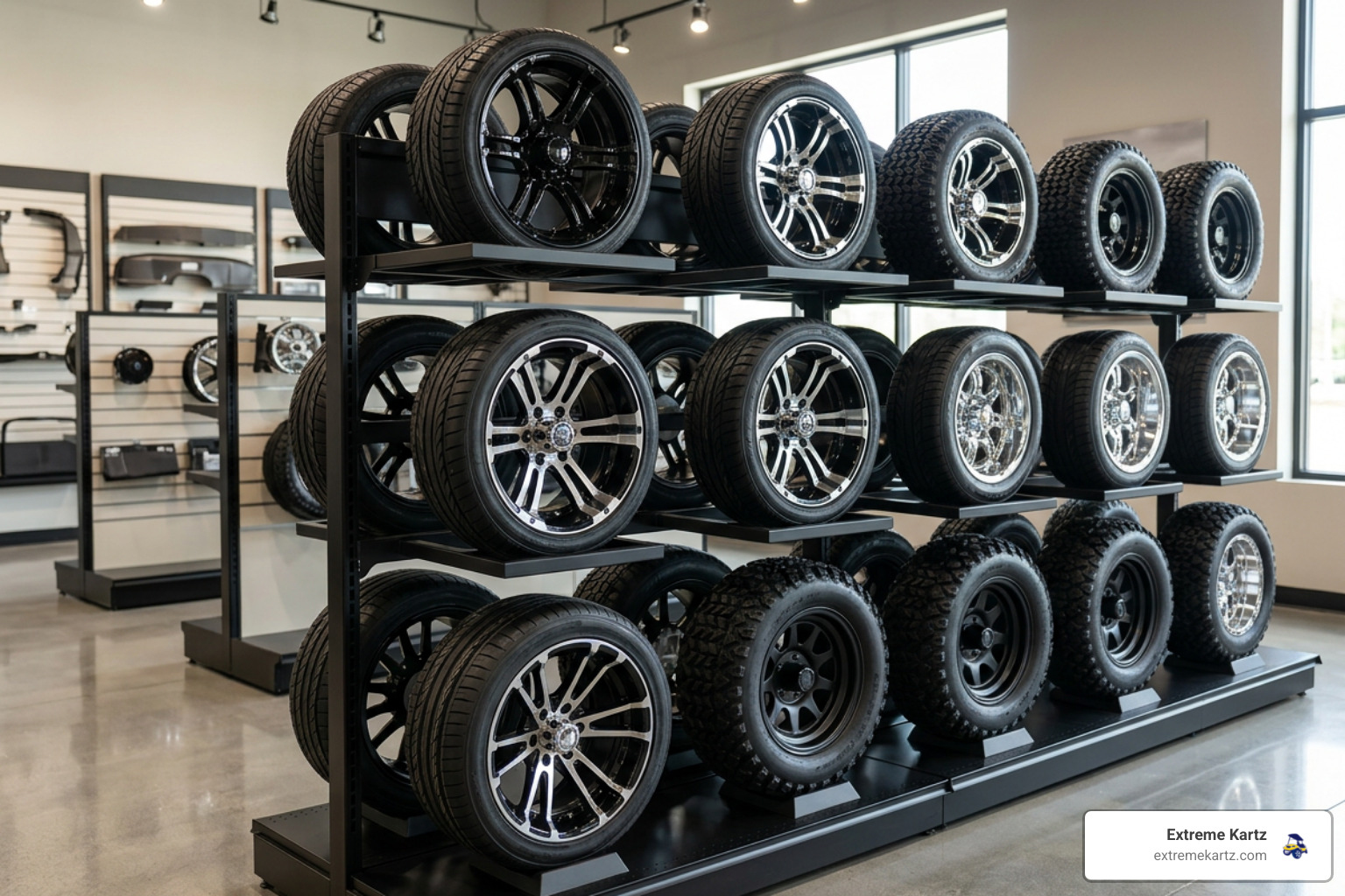 showroom display of 12 inch golf cart wheel and tire combos showroom display of 12 inch golf cart wheel and tire combos