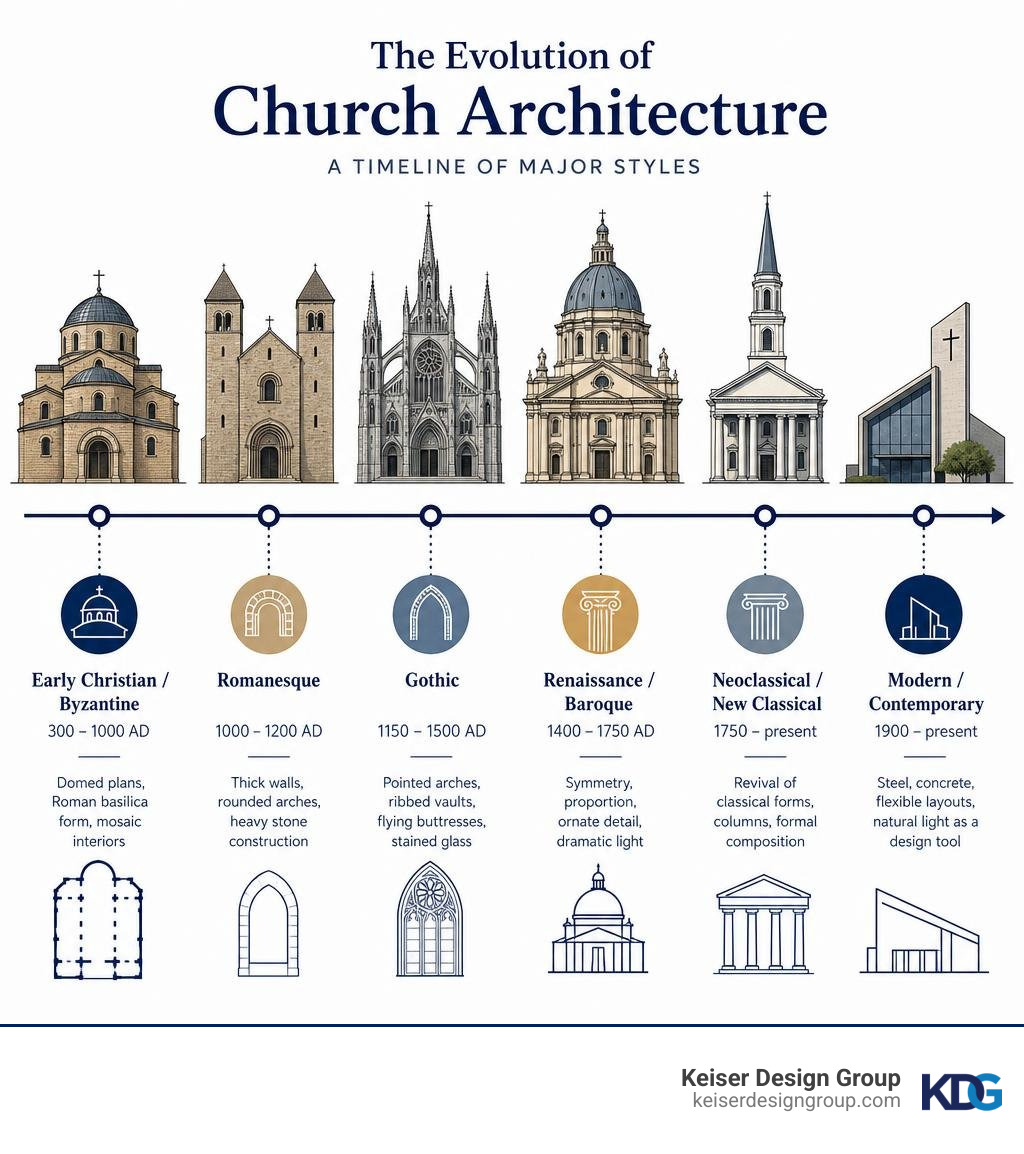 Timeline infographic of major church architectural styles from Early Christian to Contemporary infographic Timeline infographic of major church architectural styles from Early Christian to Contemporary infographic