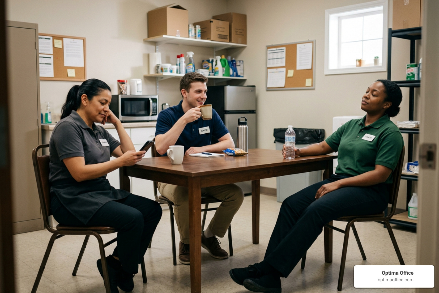 Retail employees taking a 10-minute rest break Retail employees taking a 10-minute rest break