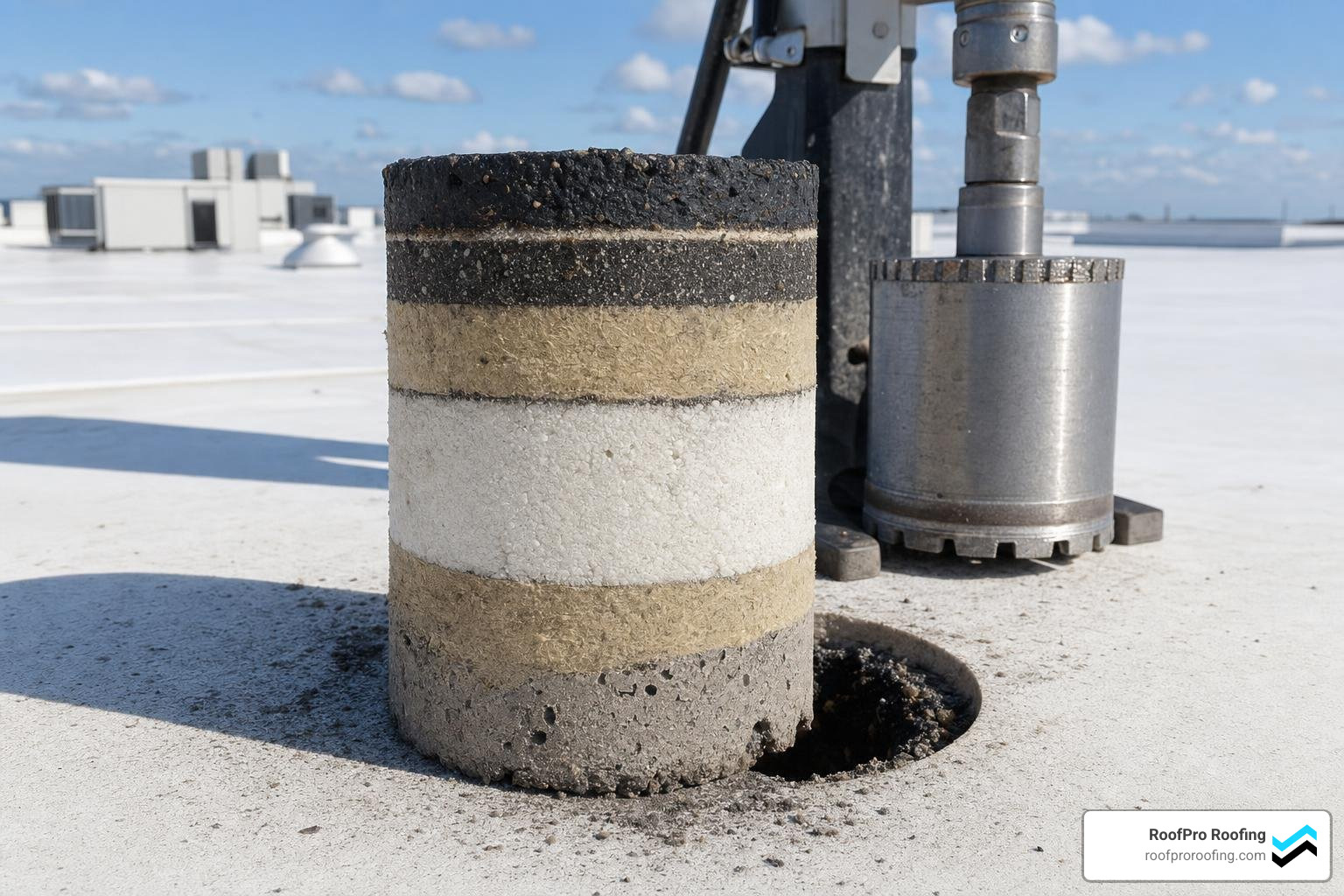 commercial roof core cut analysis showing insulation layers