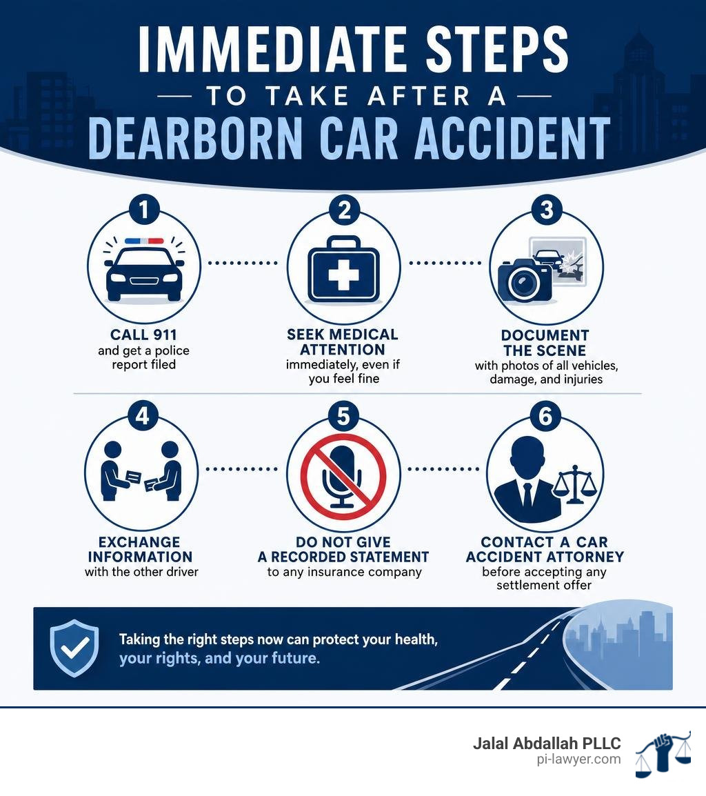 Immediate steps to take after a Dearborn car accident infographic infographic