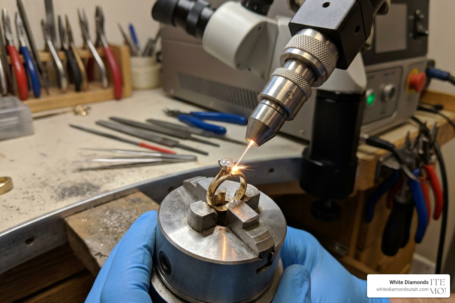 laser welding machine repairing a gold ring