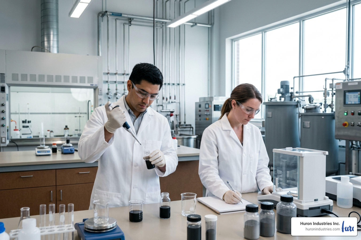 Advanced graphite manufacturing process highlighting quality control and chemical testing Advanced graphite manufacturing process highlighting quality control and chemical testing