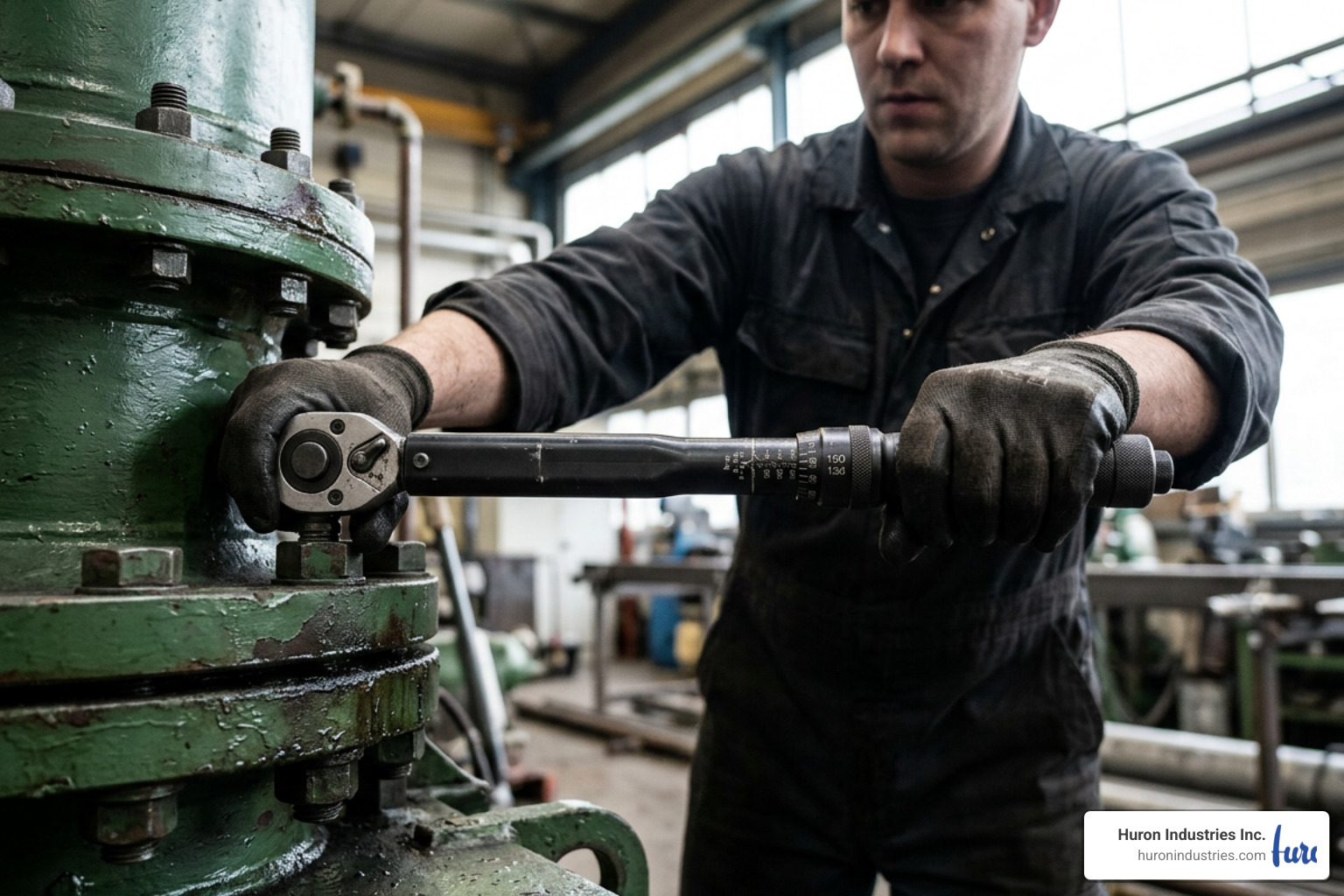 torque wrench tightening a heavy-duty industrial bolt