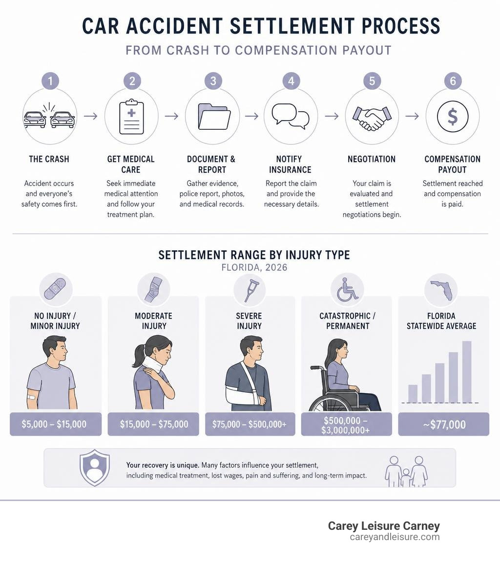 infographic showing car accident settlement process from crash to compensation payout by injury type infographic infographic showing car accident settlement process from crash to compensation payout by injury type infographic