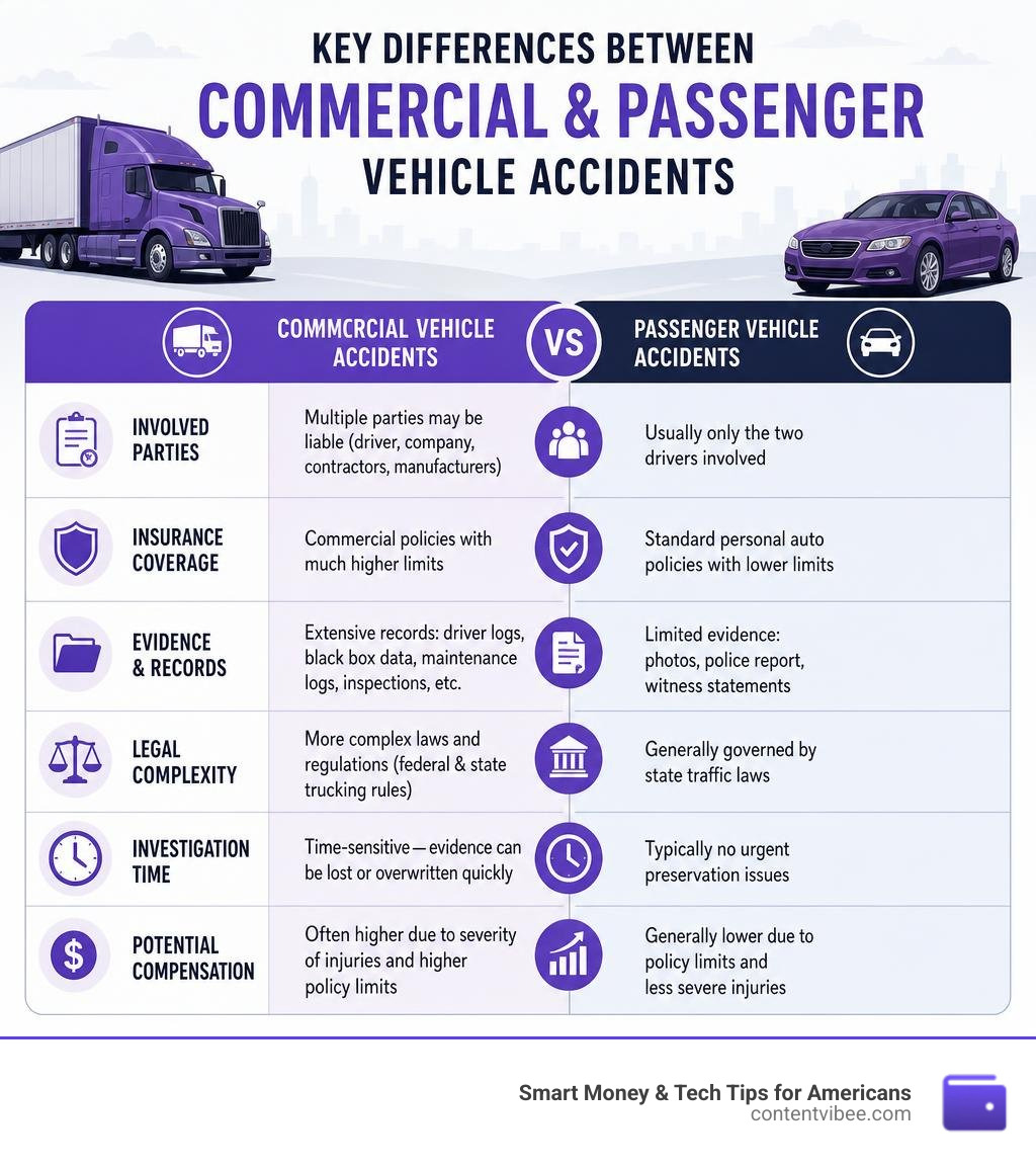 Key differences between commercial and passenger vehicle accidents infographic infographic