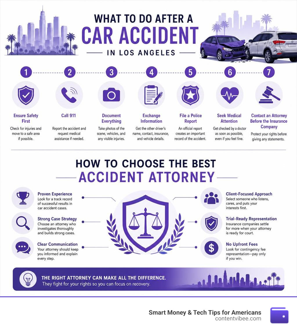 Steps to take after a car accident in Los Angeles and how to choose the best accident attorney infographic