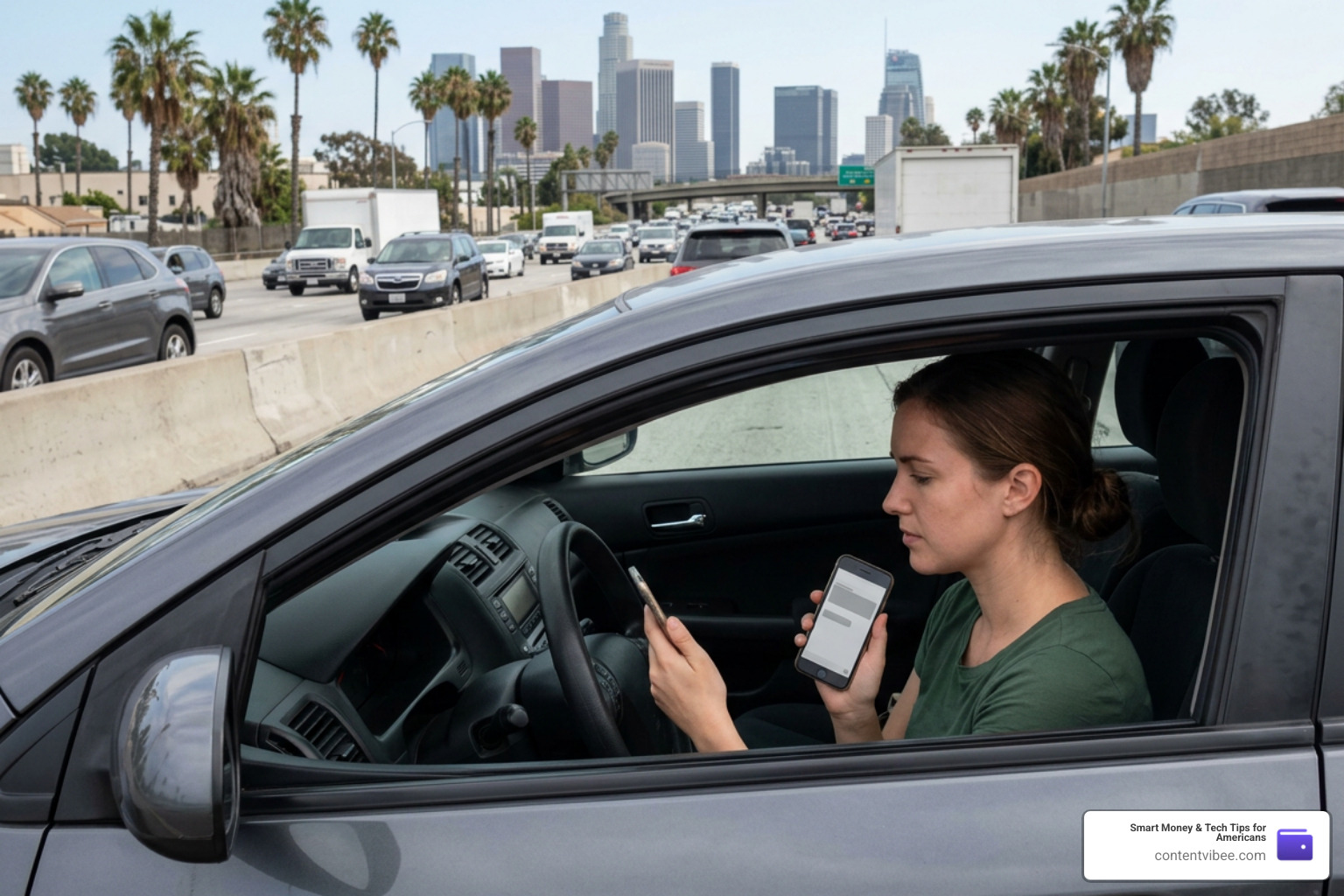 distracted driver on LA freeway distracted driver on LA freeway