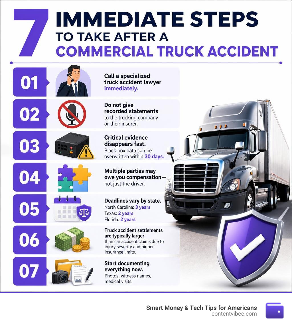 7 immediate steps to take after a commercial truck accident infographic infographic