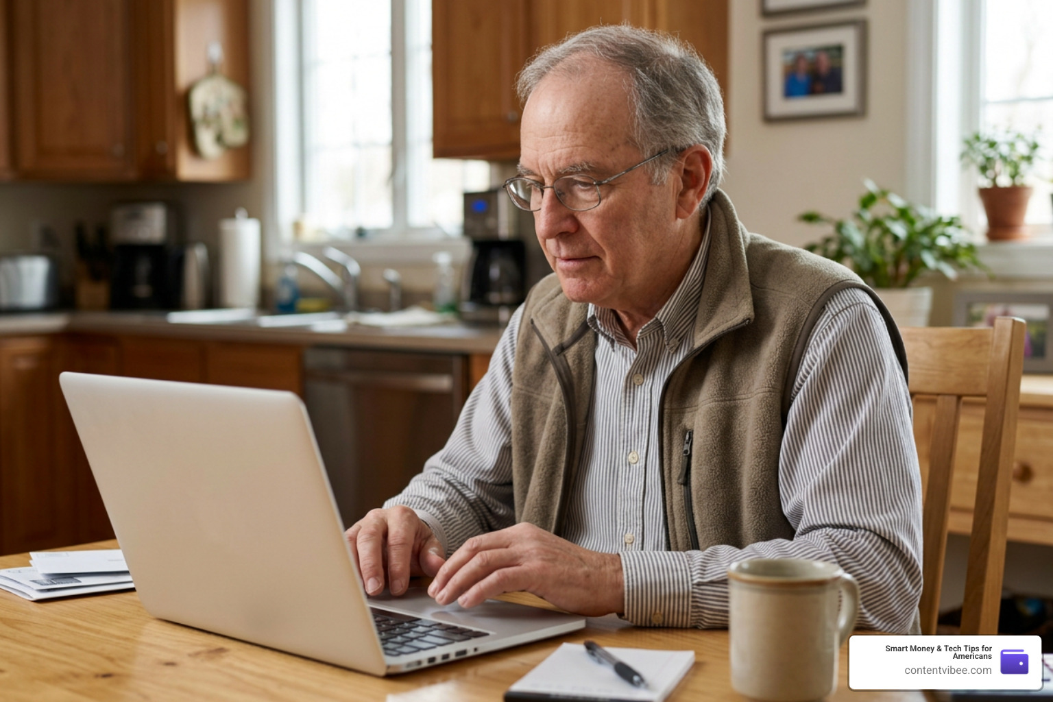 A retired worker using a laptop to securely check their official Social Security account online