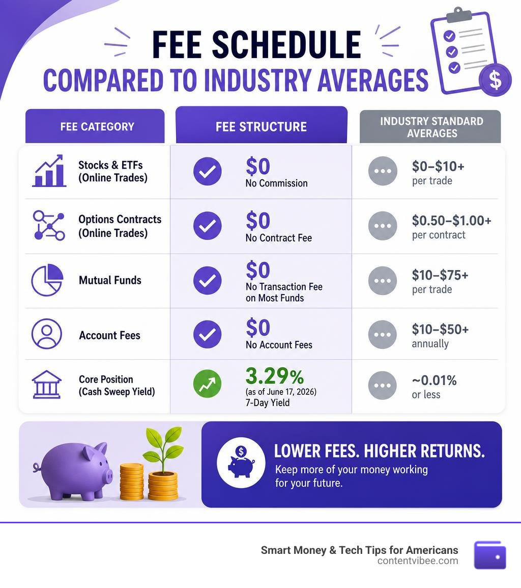 Fidelity fee schedule compared to industry standard averages infographic