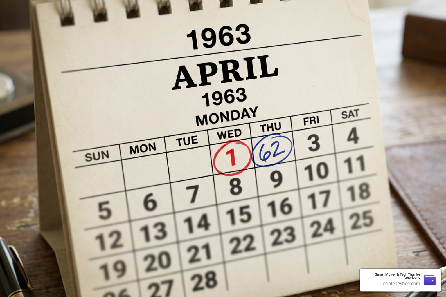 calendar with age 62 marked for social security eligibility