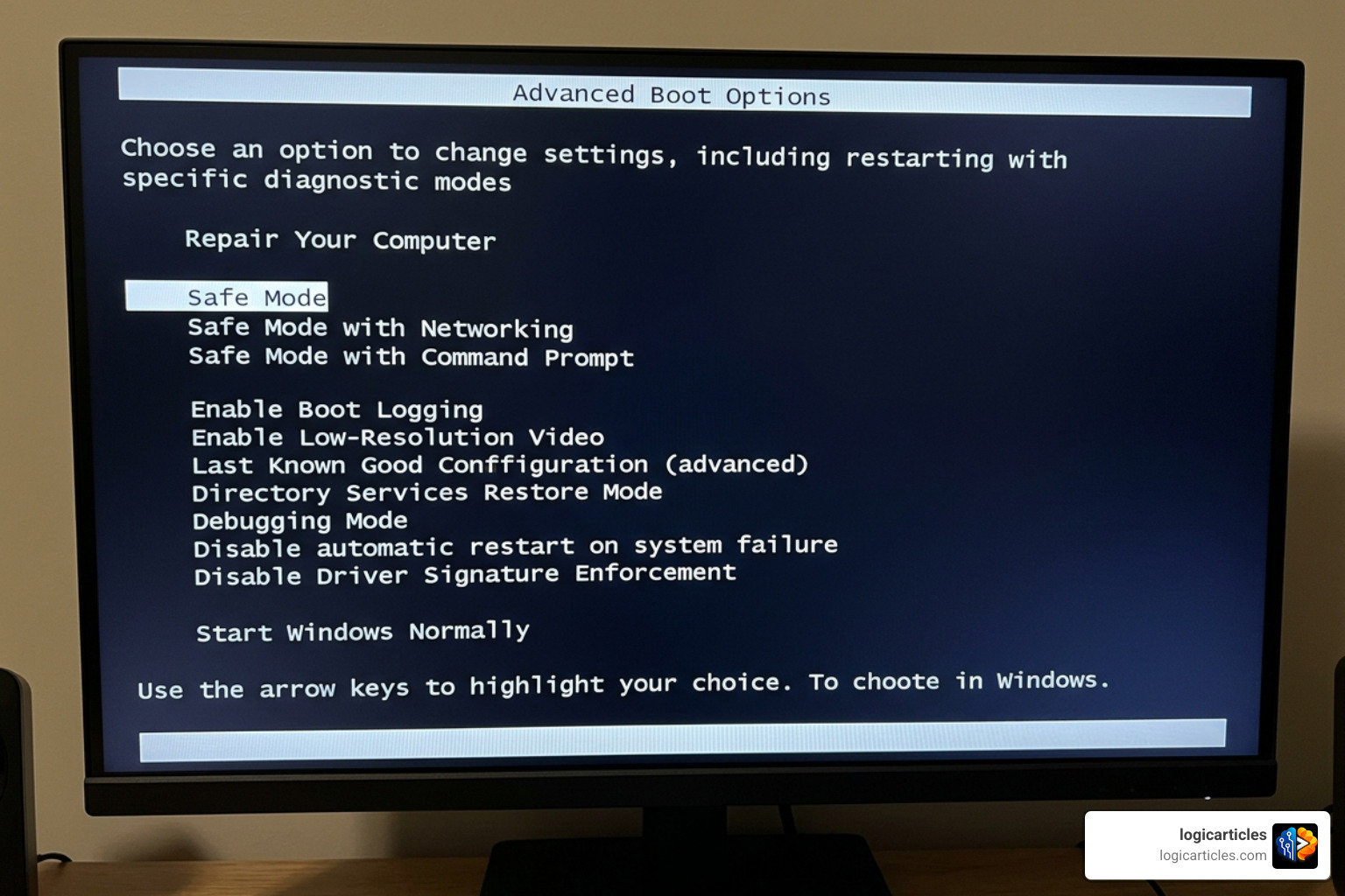 Windows Safe Mode menu options