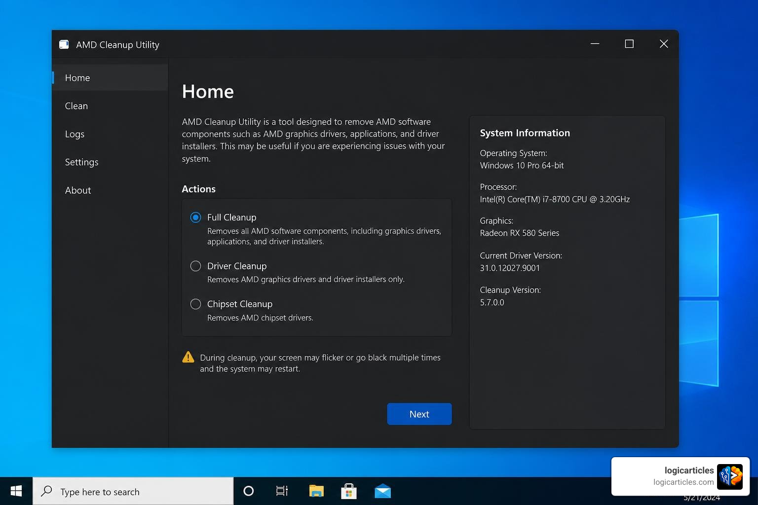 AMD Cleanup Utility driver cleanup interface