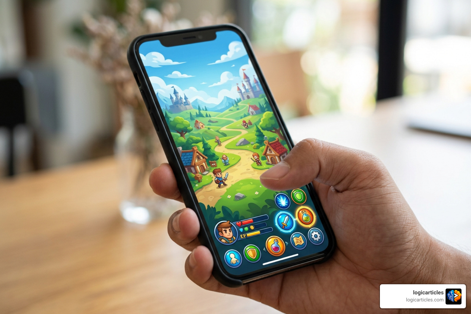 Mobile gaming layout on a modern smartphone screen