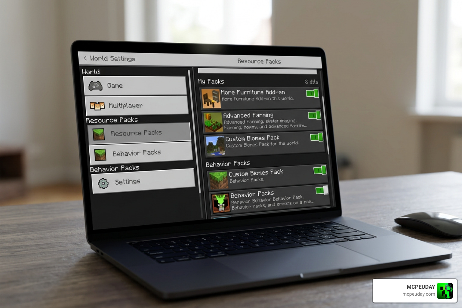 Minecraft addon installation settings: enabling behavior and resource packs Minecraft addon installation settings: enabling behavior and resource packs