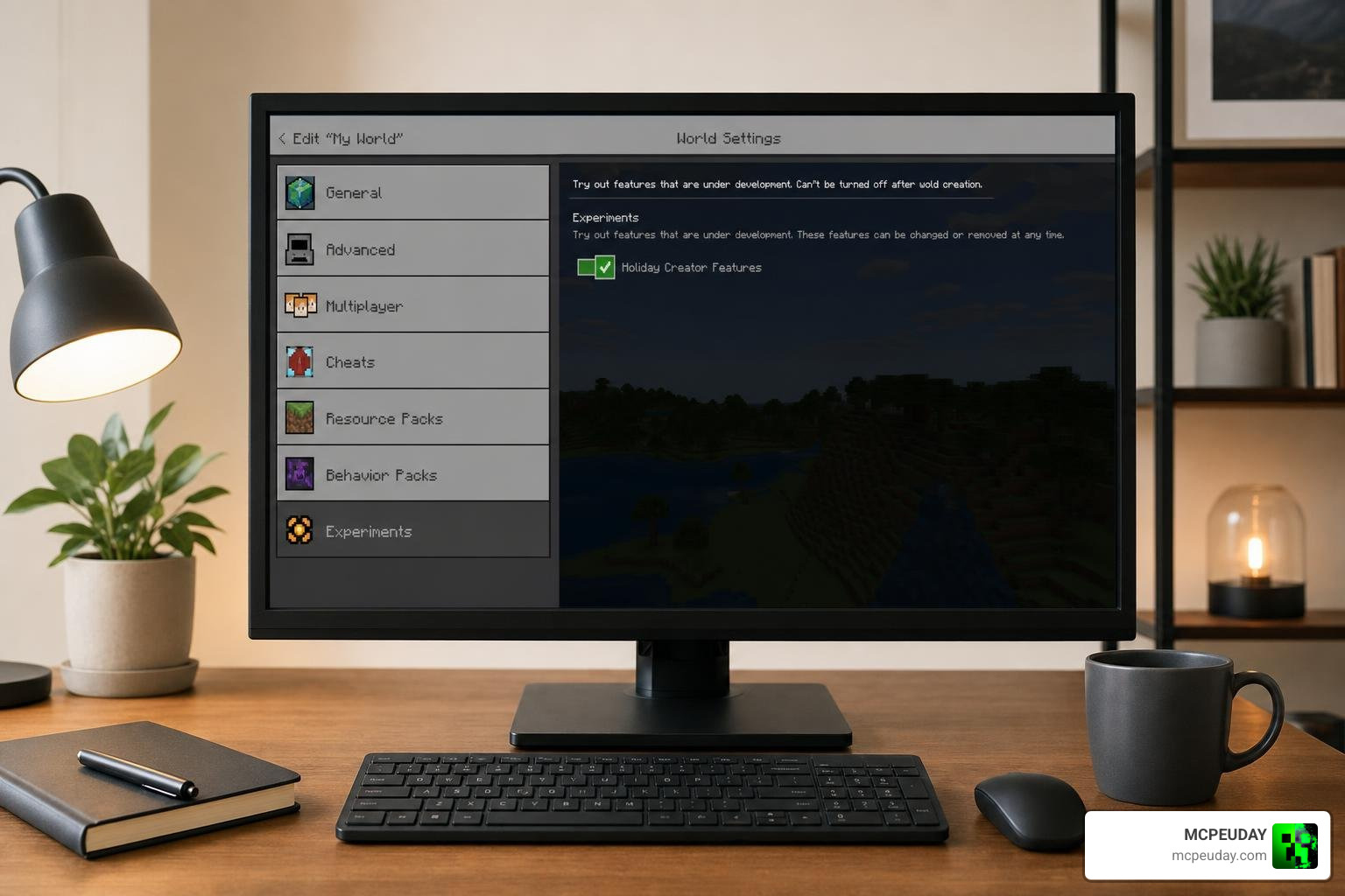 Minecraft world settings with experimental features enabled