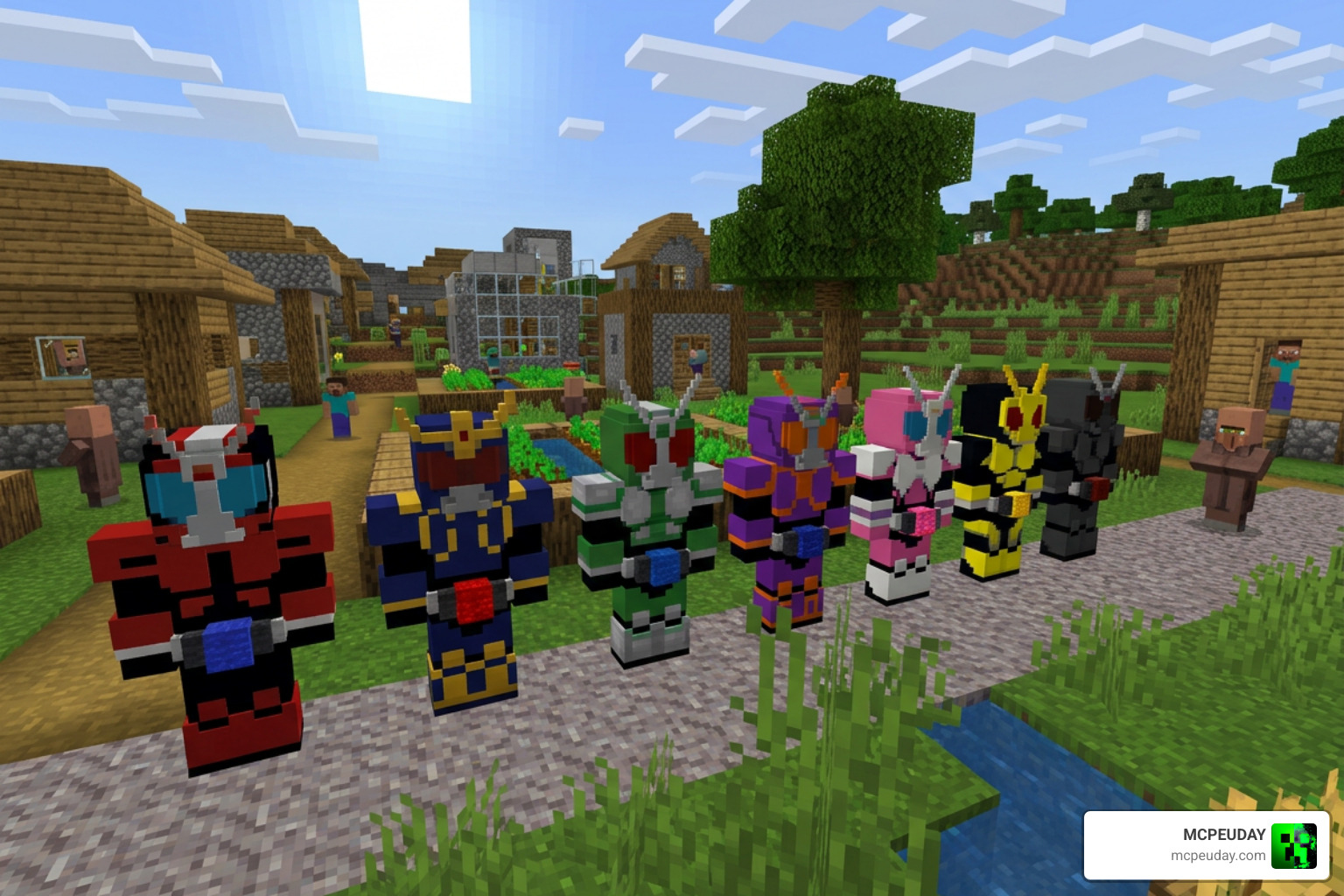Kamen Rider suits lined up in Minecraft Bedrock Kamen Rider suits lined up in Minecraft Bedrock