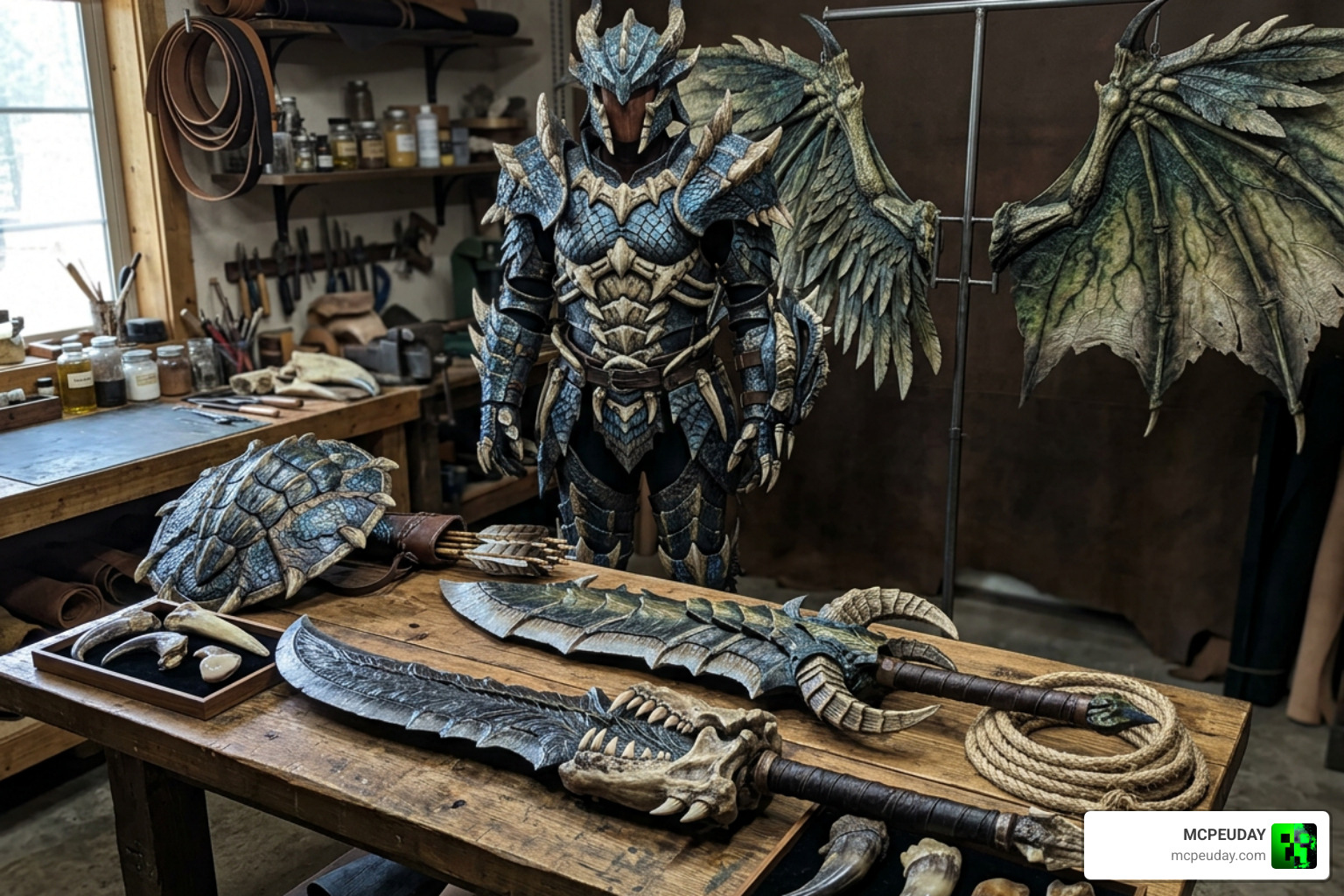 Custom armor sets, giant swords, and wings crafted from Kaiju drops Custom armor sets, giant swords, and wings crafted from Kaiju drops