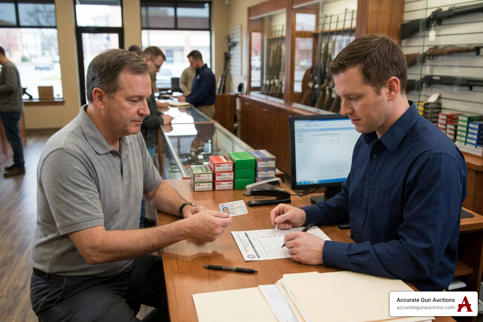 Checking buyer identification for legal firearm transfer