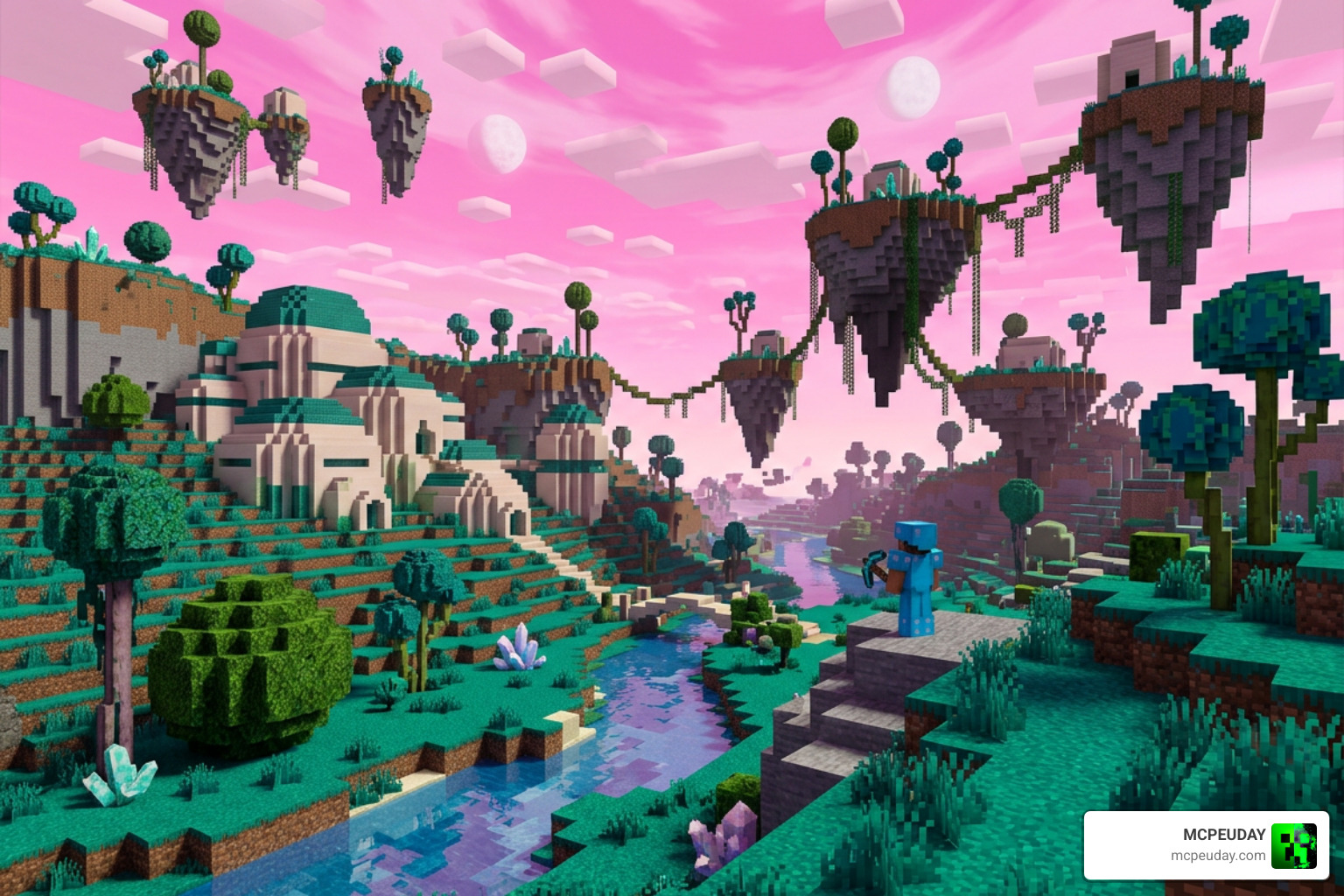 Custom Namekian Biome with neon-pink skies in Minecraft Custom Namekian Biome with neon-pink skies in Minecraft