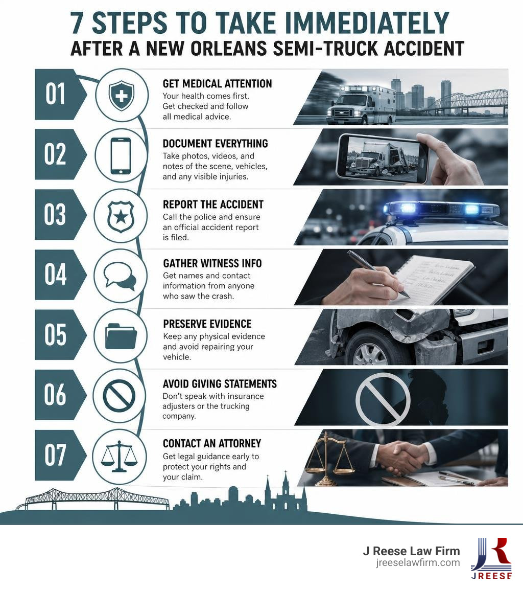 Infographic: 7 steps to take immediately after a New Orleans semi-truck accident infographic