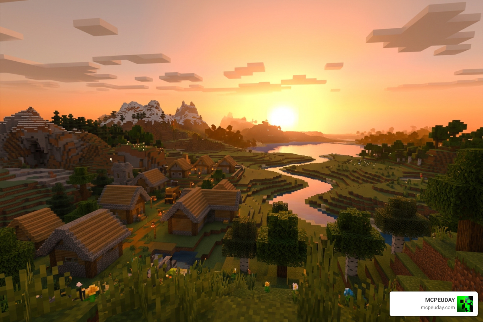 Sunset scene with Sildaum Vibrant Shaders showing warm orange glow on the horizon