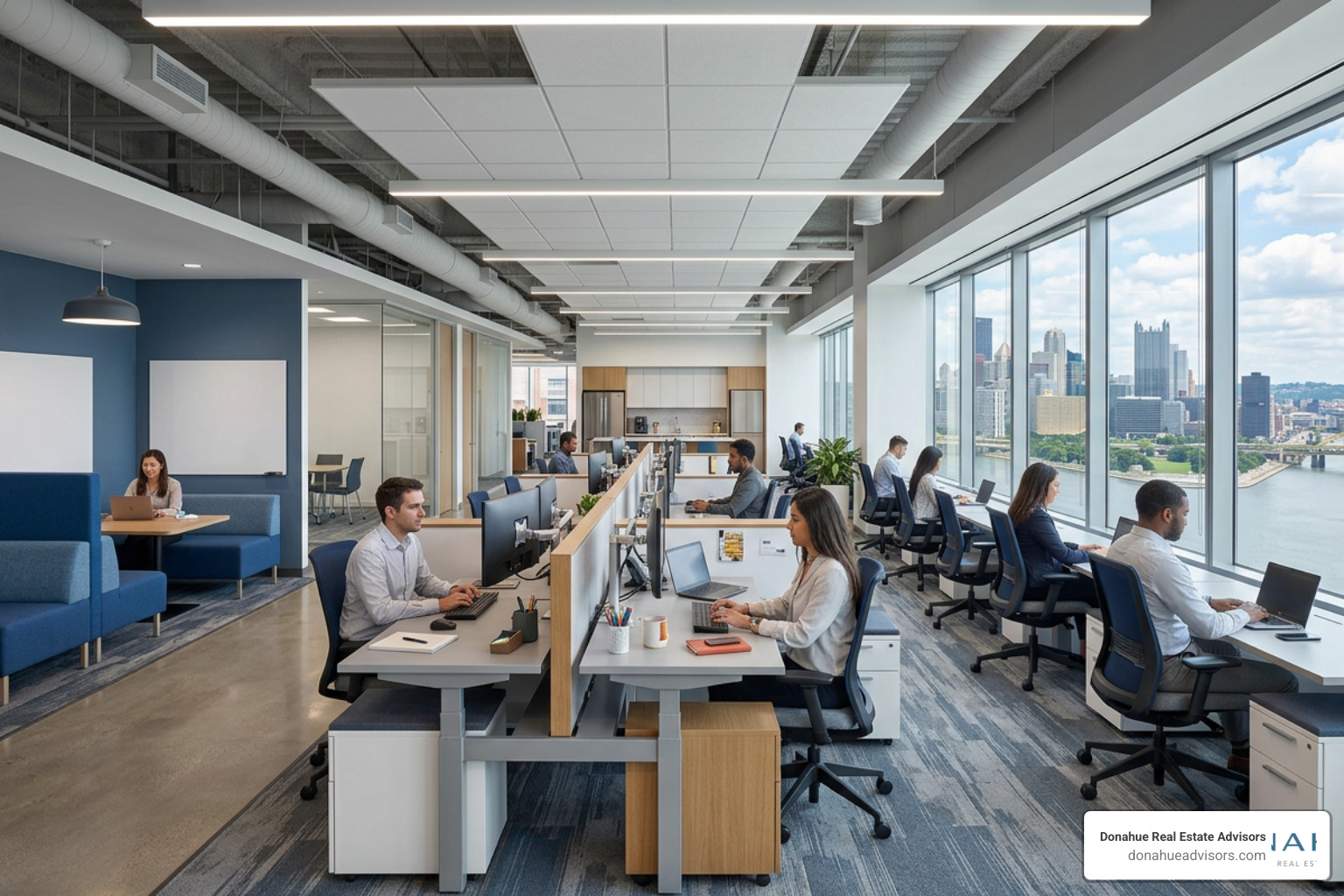 modern blue and grey Category B office interior in Pittsburgh