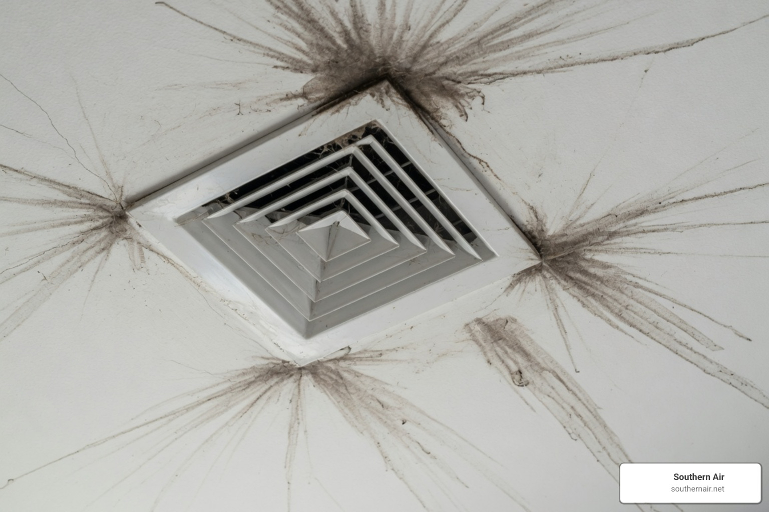 dust streaks around a ceiling vent indicating air leaks dust streaks around a ceiling vent indicating air leaks
