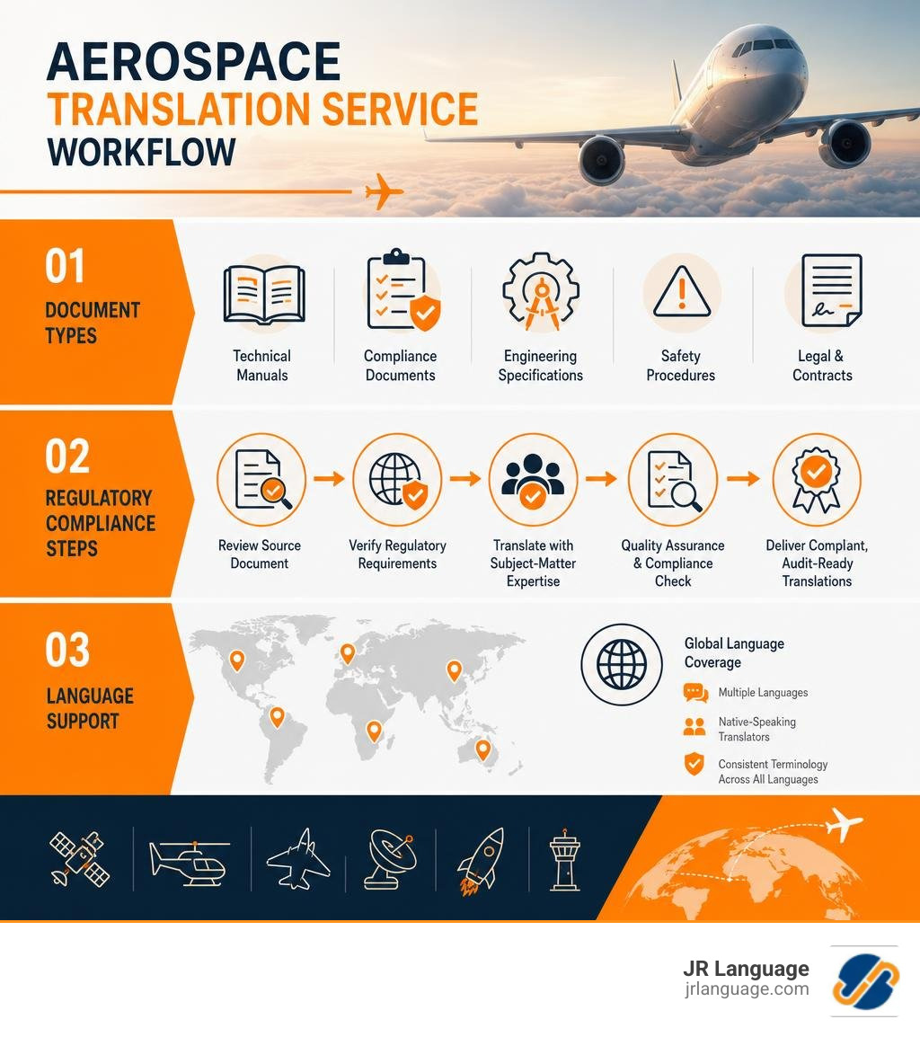 Aerospace translation service workflow infographic Aerospace translation service workflow infographic
