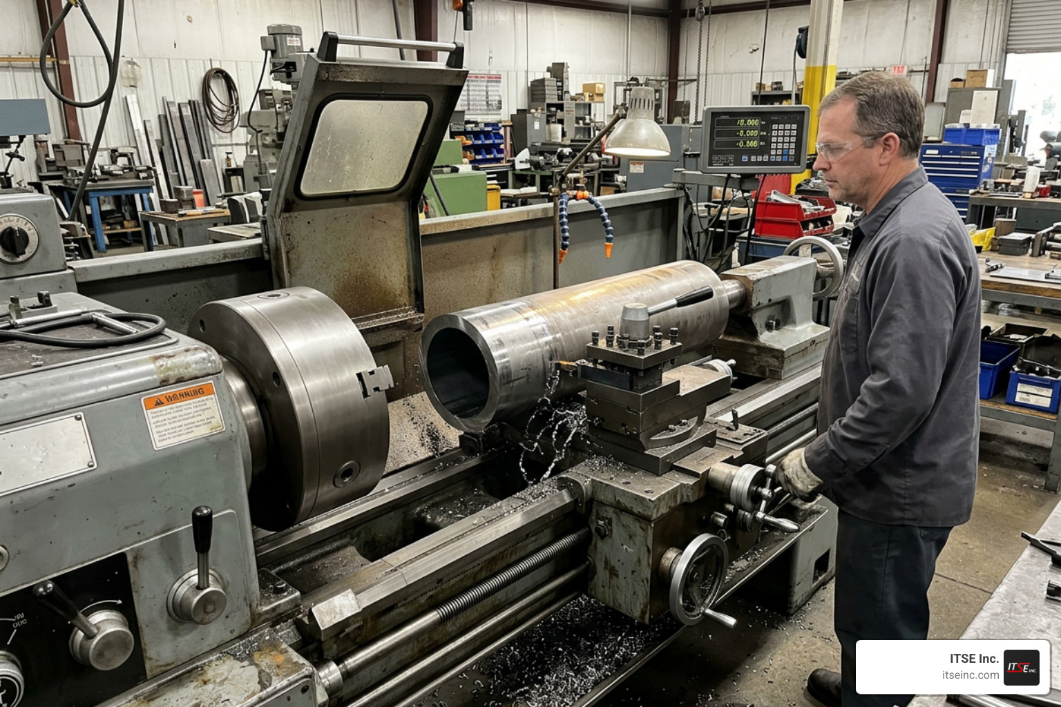 Heavy duty CNC lathe turning a metal tube Heavy duty CNC lathe turning a metal tube