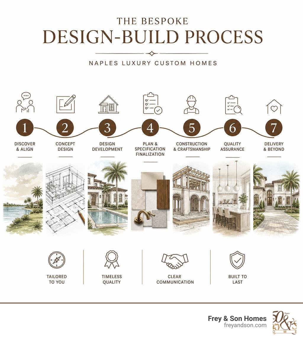 Infographic showing the bespoke design-build process stages for Naples luxury custom homes infographic Infographic showing the bespoke design-build process stages for Naples luxury custom homes infographic