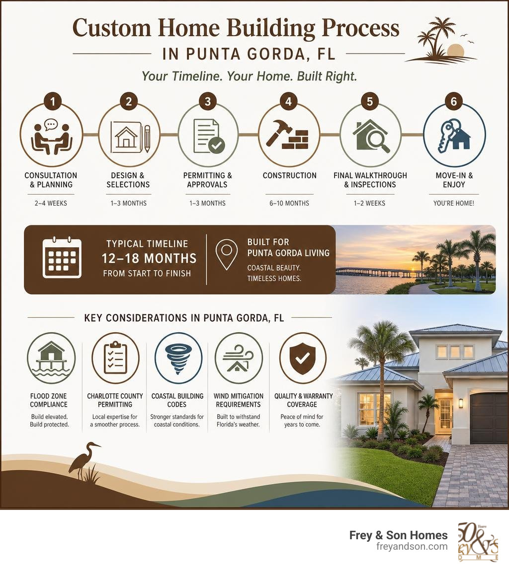 Infographic: Custom home building process timeline and key considerations for Punta Gorda FL infographic