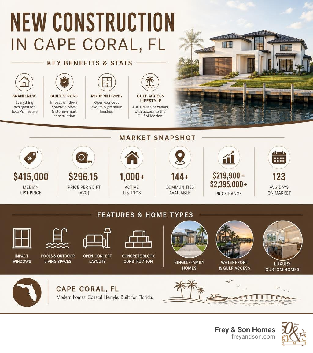 Infographic showing key benefits and stats of new construction homes in Cape Coral FL infographic Infographic showing key benefits and stats of new construction homes in Cape Coral FL infographic