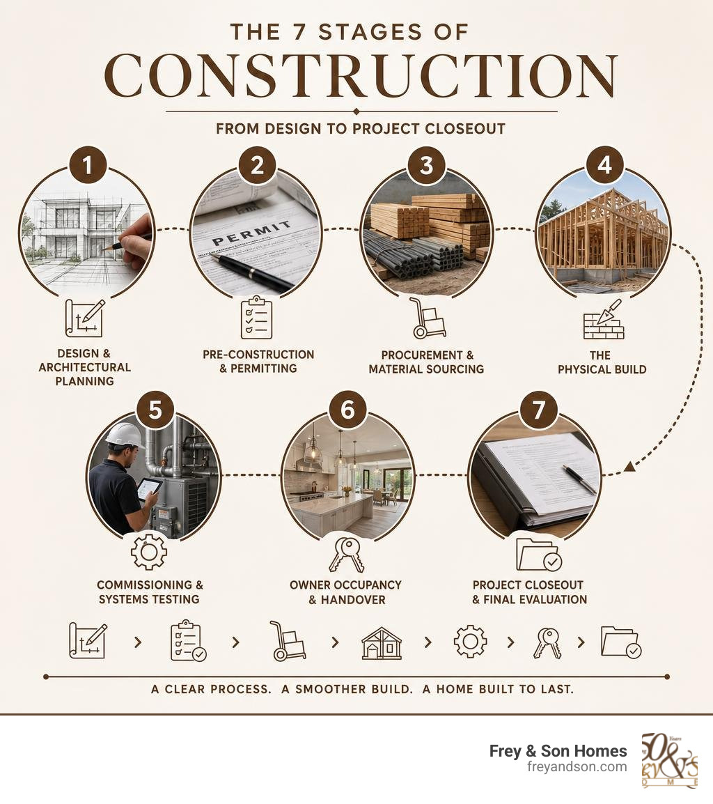 infographic showing the 7 stages of construction from design to project closeout infographic infographic showing the 7 stages of construction from design to project closeout infographic