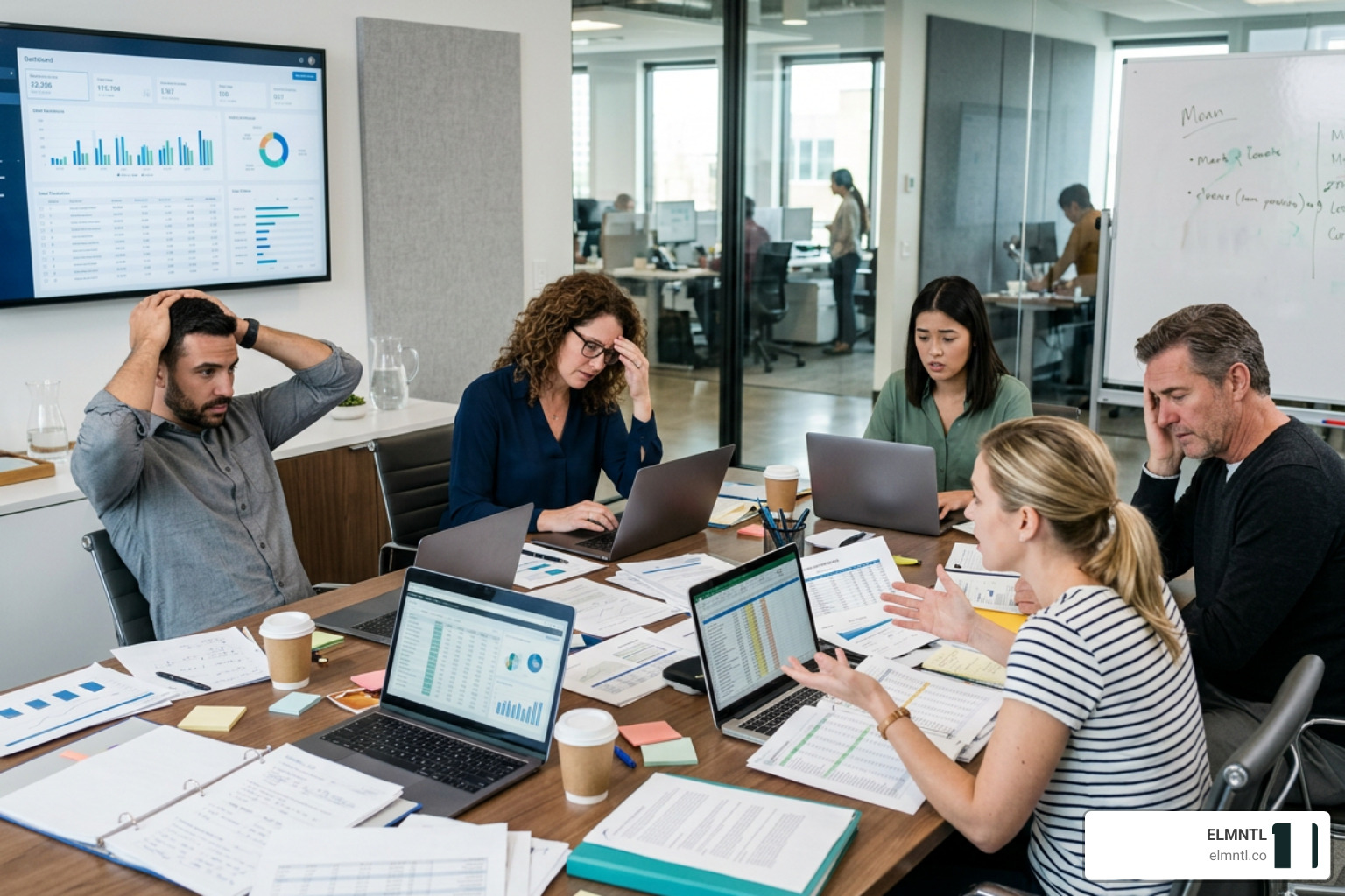 Frustrated team dealing with fragmented data spreadsheets and manual lead distribution