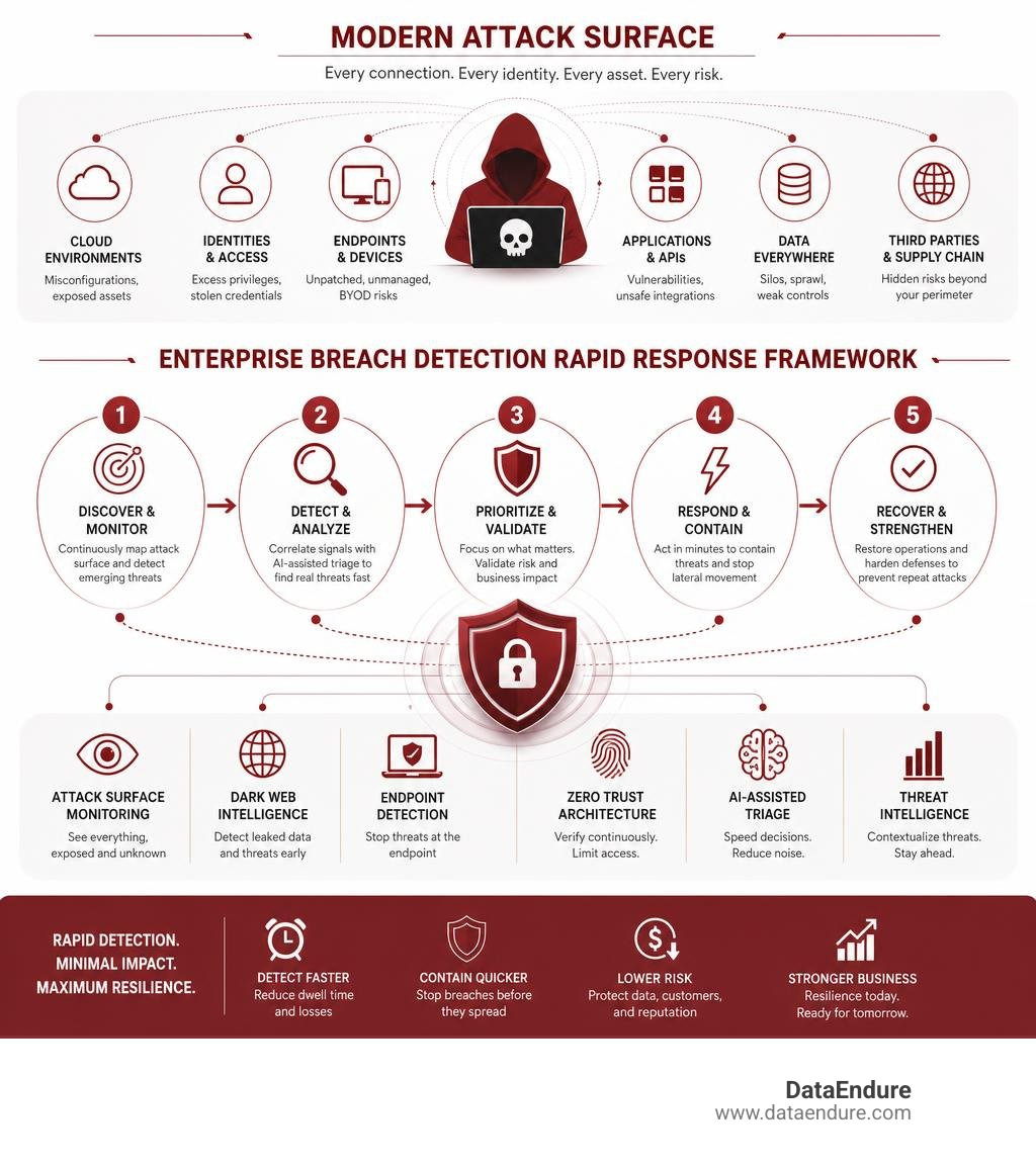 Modern attack surface and enterprise breach detection rapid response framework infographic infographic Modern attack surface and enterprise breach detection rapid response framework infographic infographic