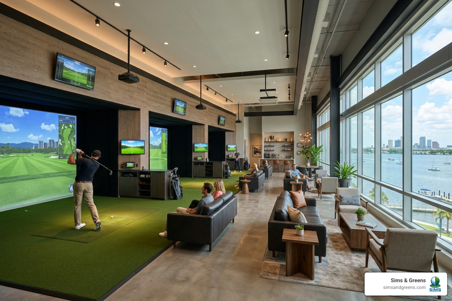 Modern indoor golf lounge in Tampa Bay