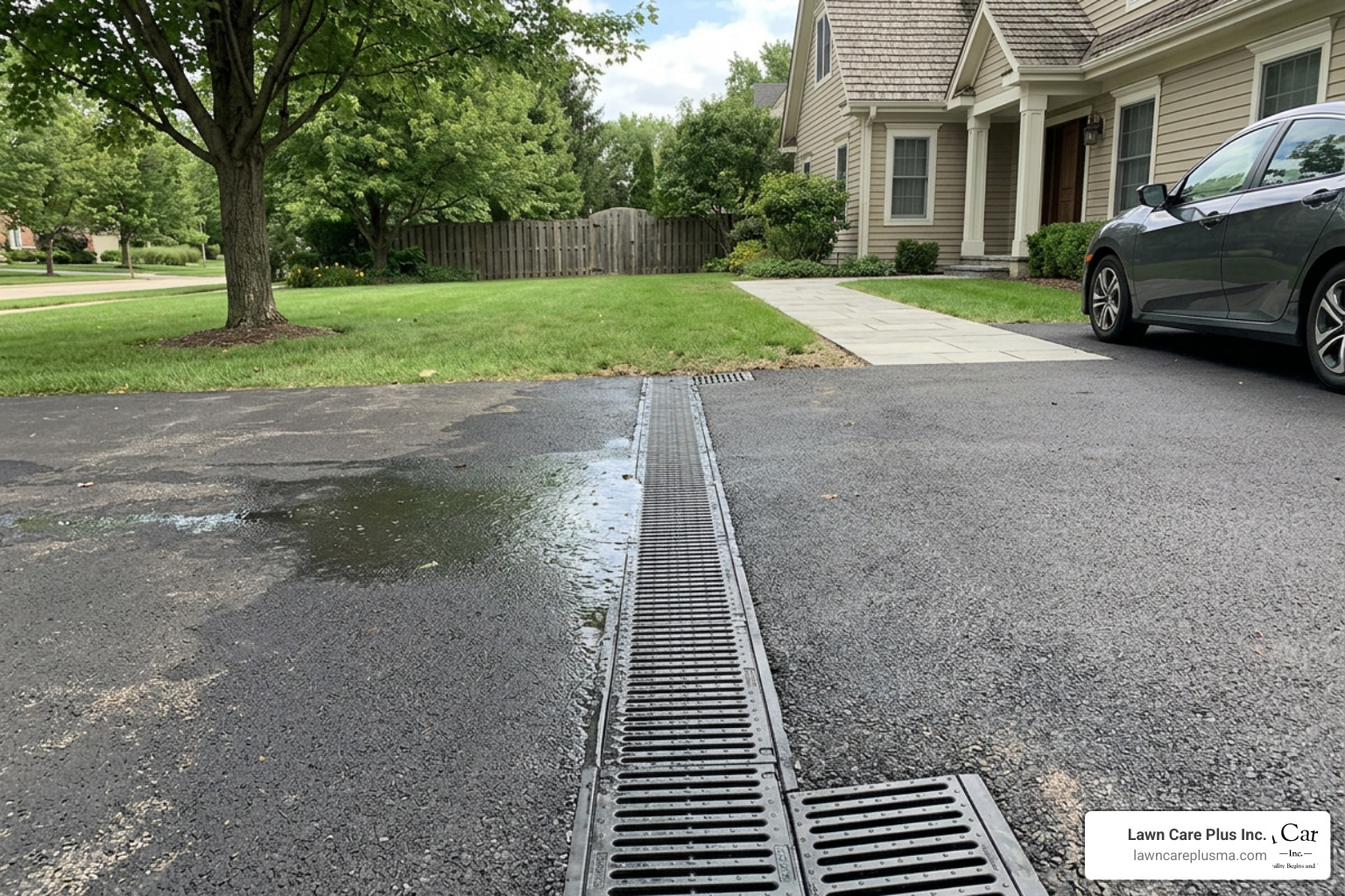 Channel drain installed in a driveway