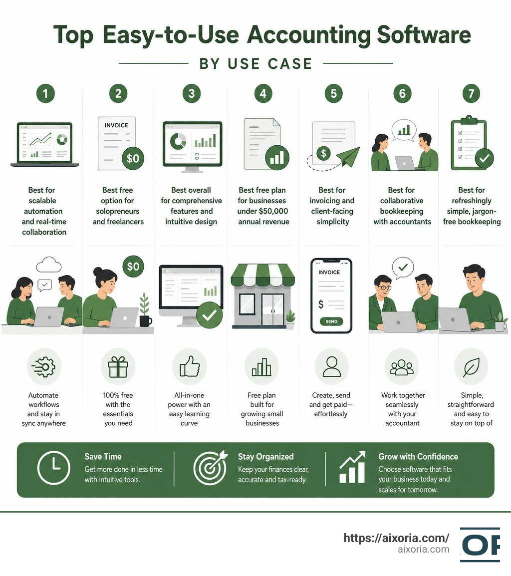 comparison infographic of top easy-to-use accounting software for small businesses by use case infographic